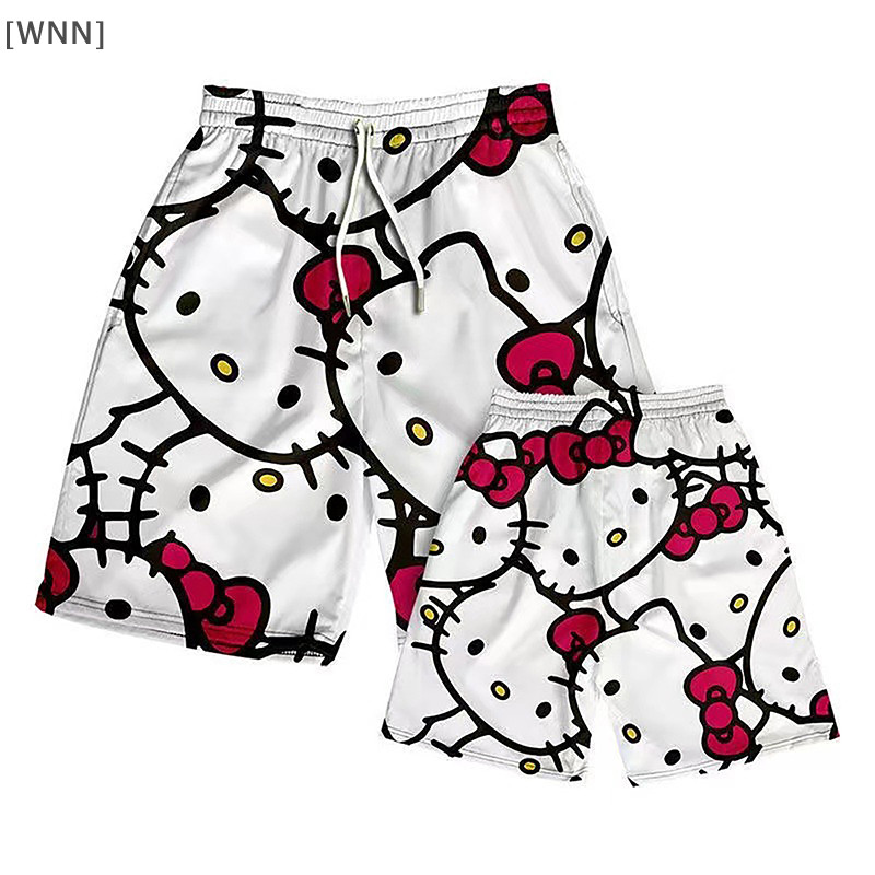 [WNN]คลังสินค้าพร้อม Kawaii Hello Kitty กางเกงขาสั้นกางเกงชายหาดการ์ตูนอะนิเมะฤดูร้อนพิมพ์กางเกงระบายอากาศสําหรับผู้หญิงผู้ชายกีฬาสบายๆกางเกงไตรมาส TH