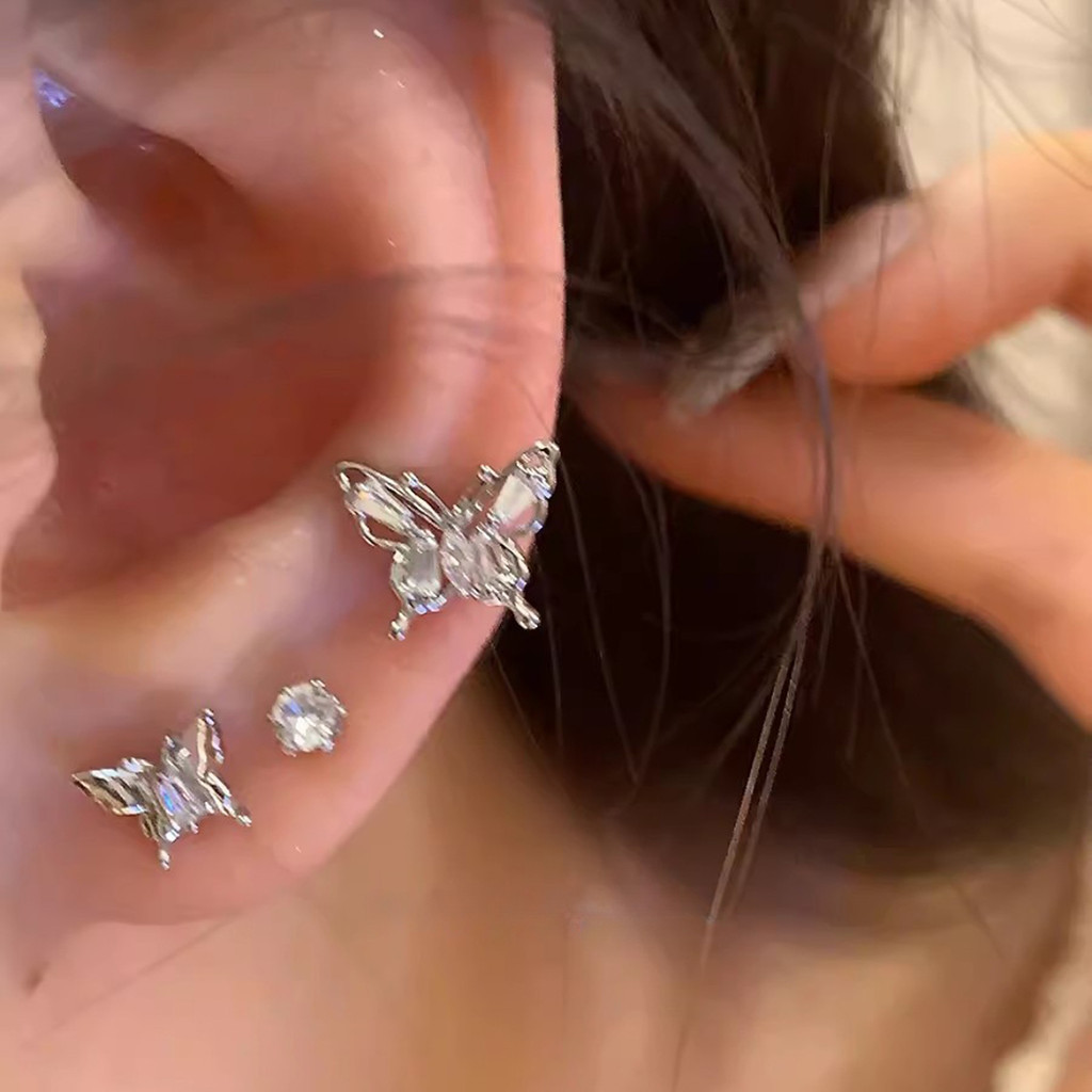 3 คู ่ /Set ชุดต ่ างหูผีเสื ้ อคริสตัล Rhinestone ยอดนิยมสําหรับสุภาพสตรี
