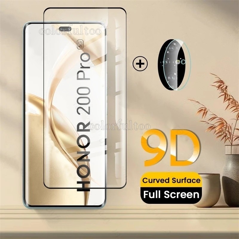 2in1 3Dโค้งกระจกนิรภัยสําหรับHonor 200 90 70 60 50 Pro 50Pro 60Pro 70Pro 90Lite 200Pro Honor90 Honor60 5Gด้านหลังกล้องเลนส์ป้องกันหน้าจอฟิล์มแก้วป้องกัน