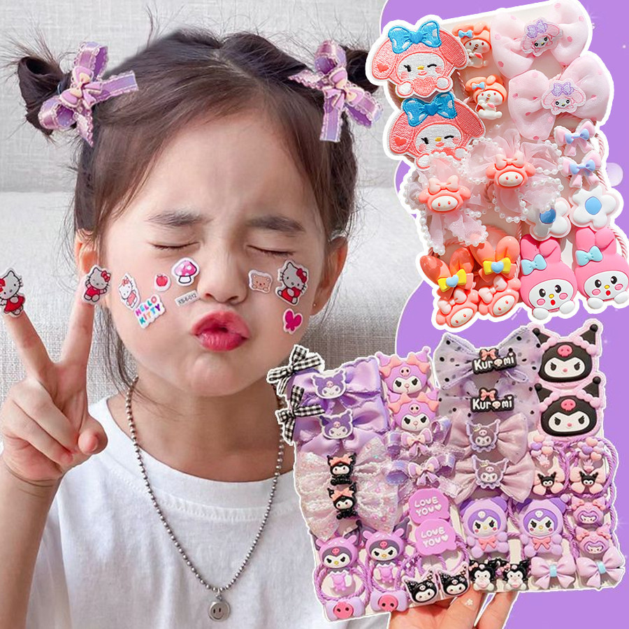 18 ชิ้น Kawaii Sanrio น่ารักการ์ตูน My Melody HelloKitty เด็กนักเรียนโบว์ผม Tie ยางรัดตกแต่งของขวัญวันหยุดสําหรับสาว