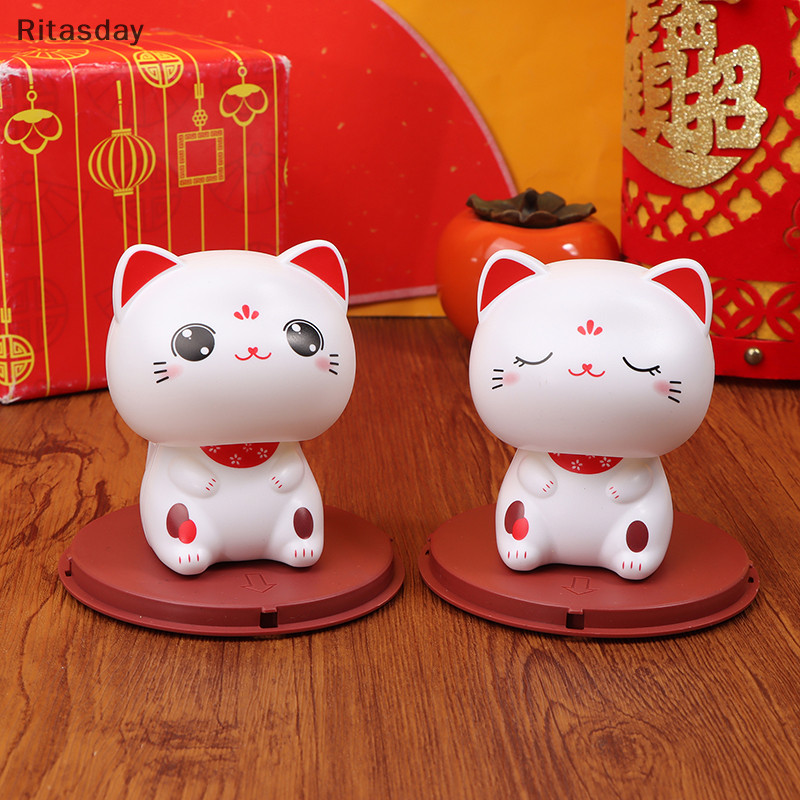 Ritasday น่ารักพลังงานแสงอาทิตย์ Waving Cat Waving เขย่าหัว Cat Home Decor Waving Cat Decor เครื่องประดับรถยนต์ตุ๊กตารูปตุ๊กตาตกแต่งรถใหม่