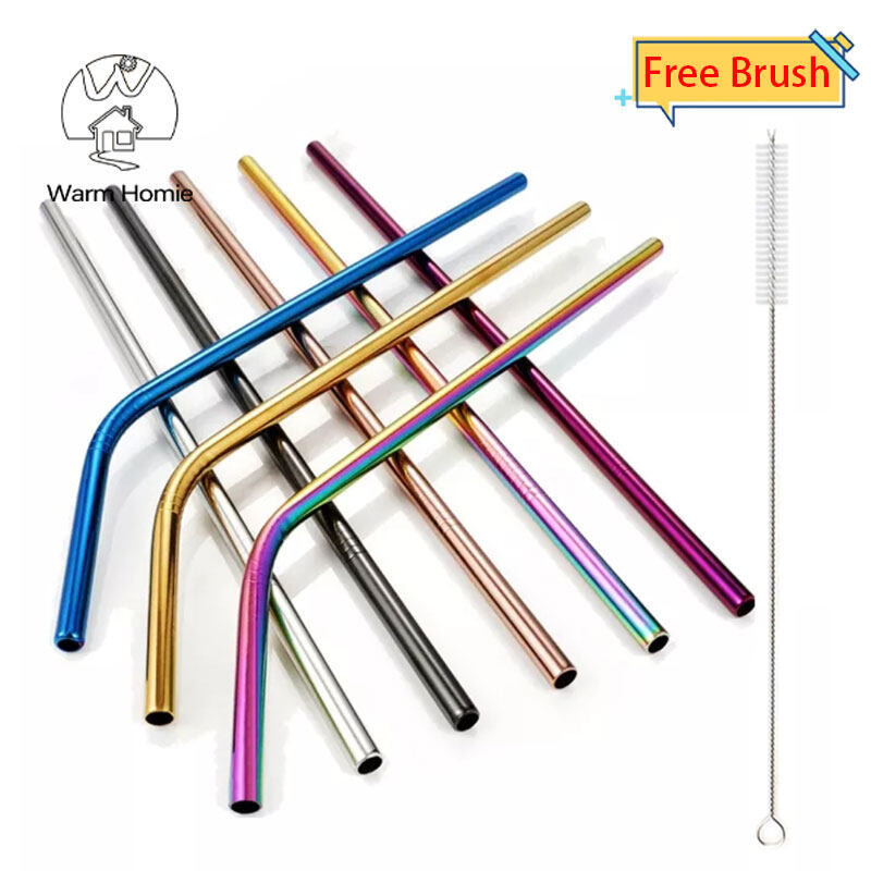 [Warm Homie] Colorful 304 Stainless Steel Straw with Free Straw Cleaning Brush Drinking Straws Resusable