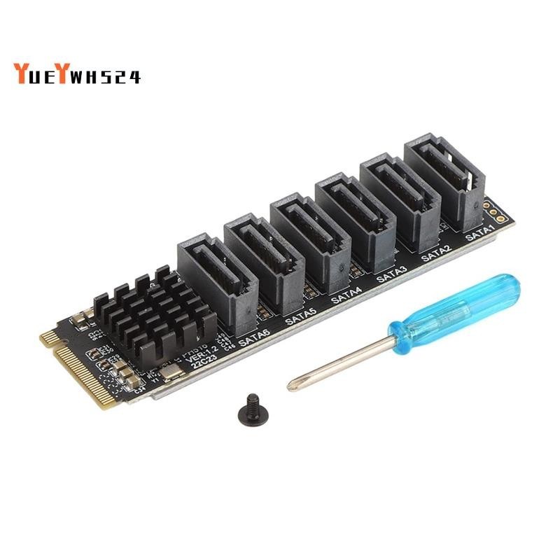 yueywh524M.2 ถึง SATA3.0 การ์ดอะแดปเตอร์, PCB 6Gbps ความเร็วสูง ASM1166 M.2 PCIE to SATA การ์ดขยายรองรับ 6 อุปกรณ์ SATA