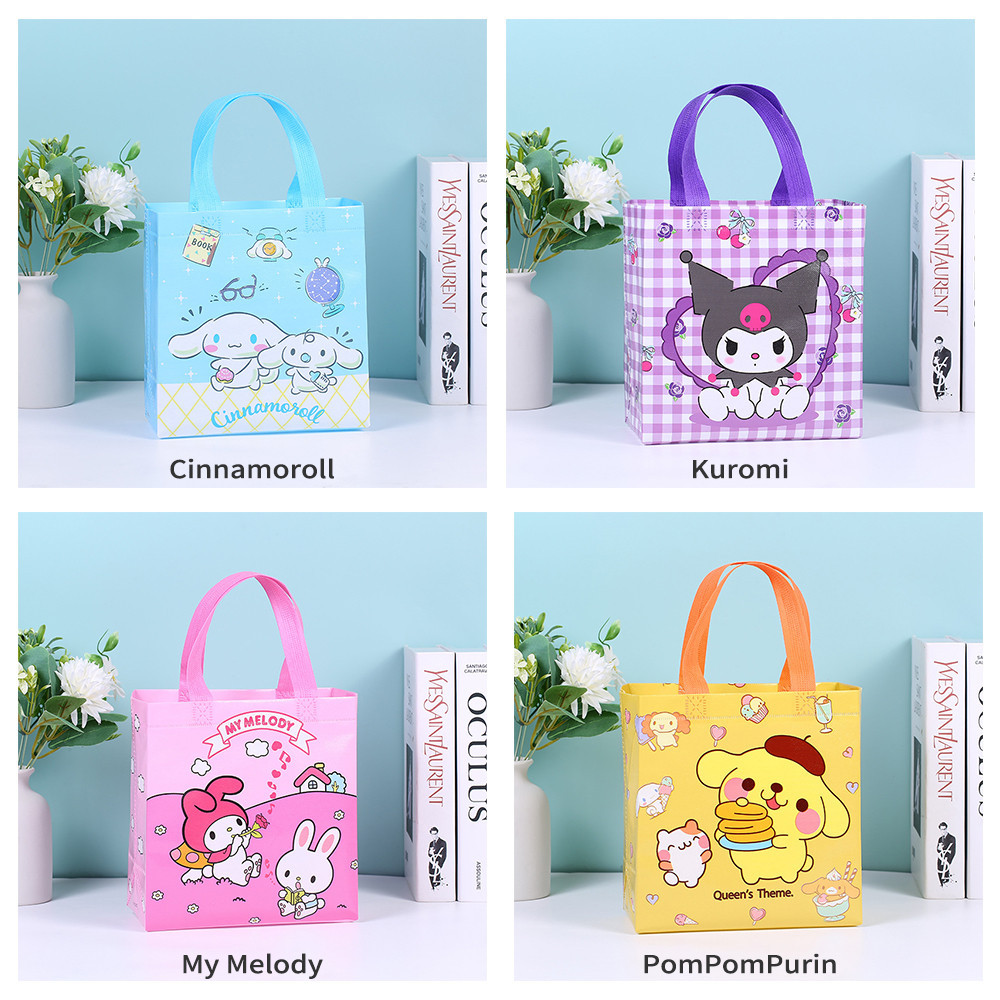 IVORYBABY กระเป๋าถือ ถุงผ้าไม่ทอ ผ้าสปันบอนด์ ทนทาน ลายการ์ตูนน่ารัก พับได้
