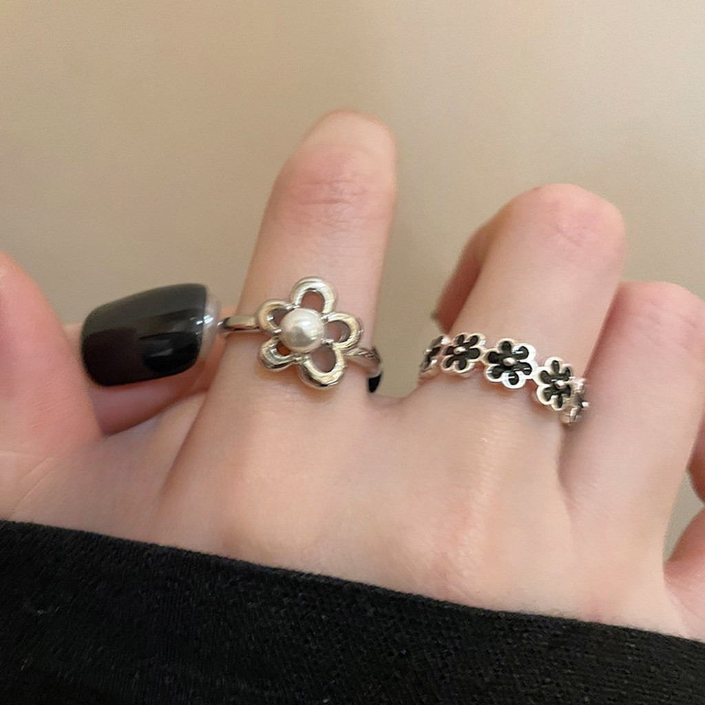 แหวนดอกไม้มุกโลหะผสมยอดนิยมสําหรับสุภาพสตรี