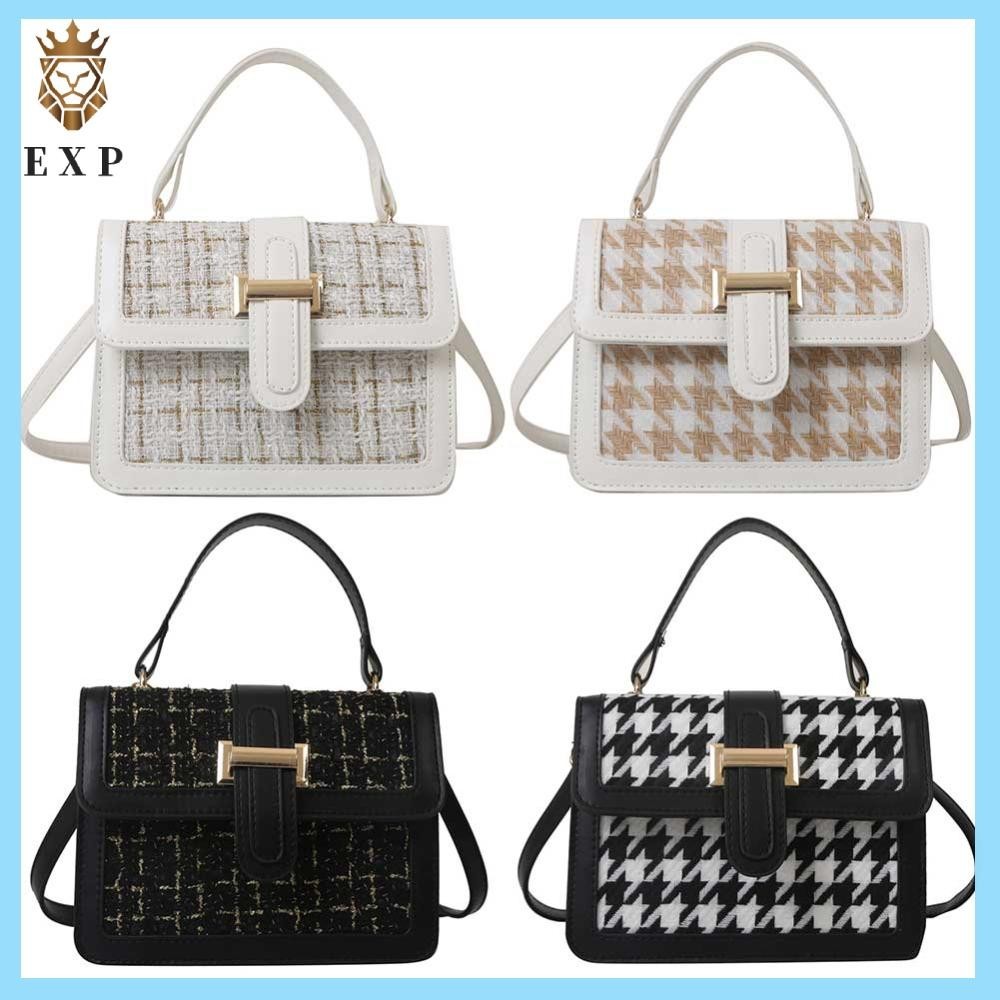 [explosion1.th] Women PU Leather Classic Plaid Bag Flap Top Hand Bag Shoulder Bag for Shopping