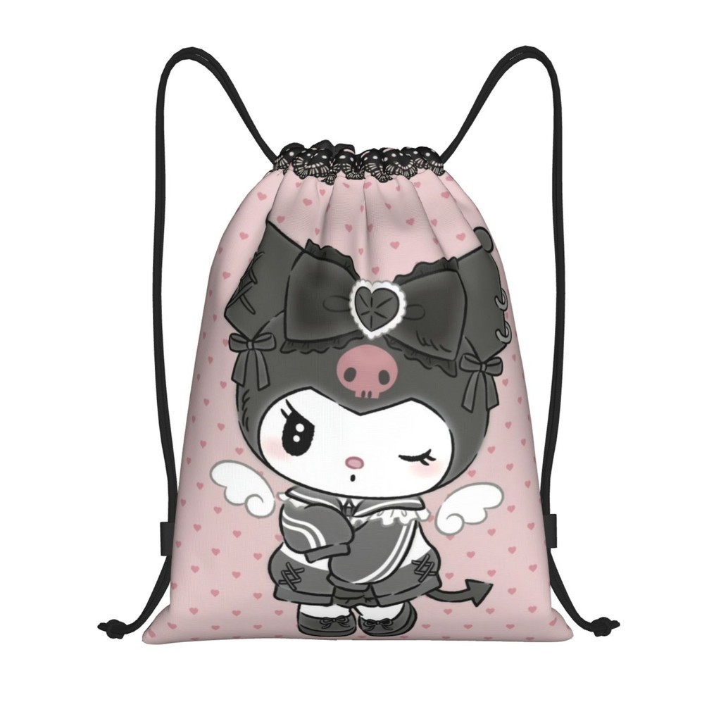 [ในสต็อก] Kuromi Gym Sack Bag Sport Drawstring Backpack Bag for Gym Shopping Sport Yoga Outdoor Port