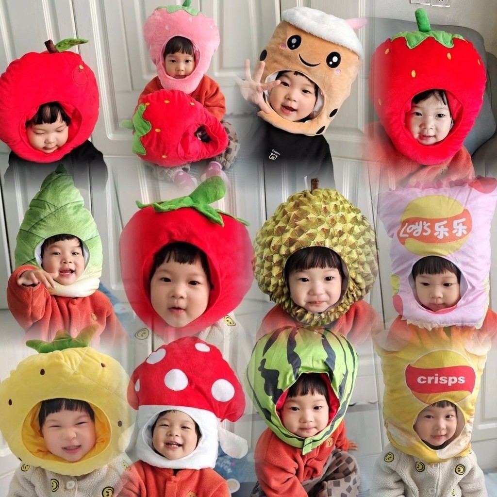 น่ารักมะเขือเทศมะเขือเทศหมวกผลไม้เวอร์จินผลไม้หมวกสร้างสรรค์เด็กภาพแสดงอุปกรณ์ประกอบฉากซอกของขวัญวันเกิด
