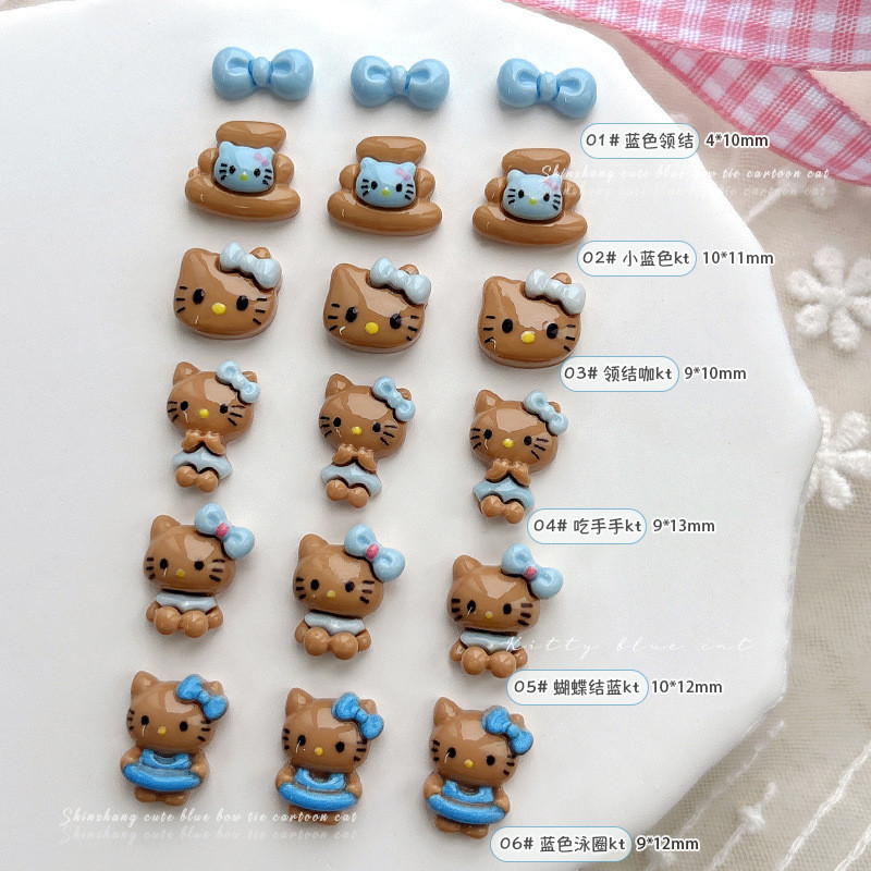 Blue hellokitty Nails Accessories Cute Cartoon Bow Black Leather kt Cat Dolphin Wearing Nail Diamonds