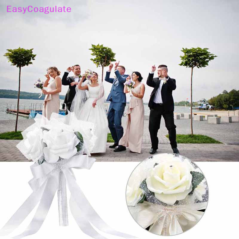 Eas Hand Bunch เจ้าสาวถือดอกไม้ประดิษฐ์ Rose Silk Bouquet เพื่อนเจ้าสาวตกแต่ง Ate
