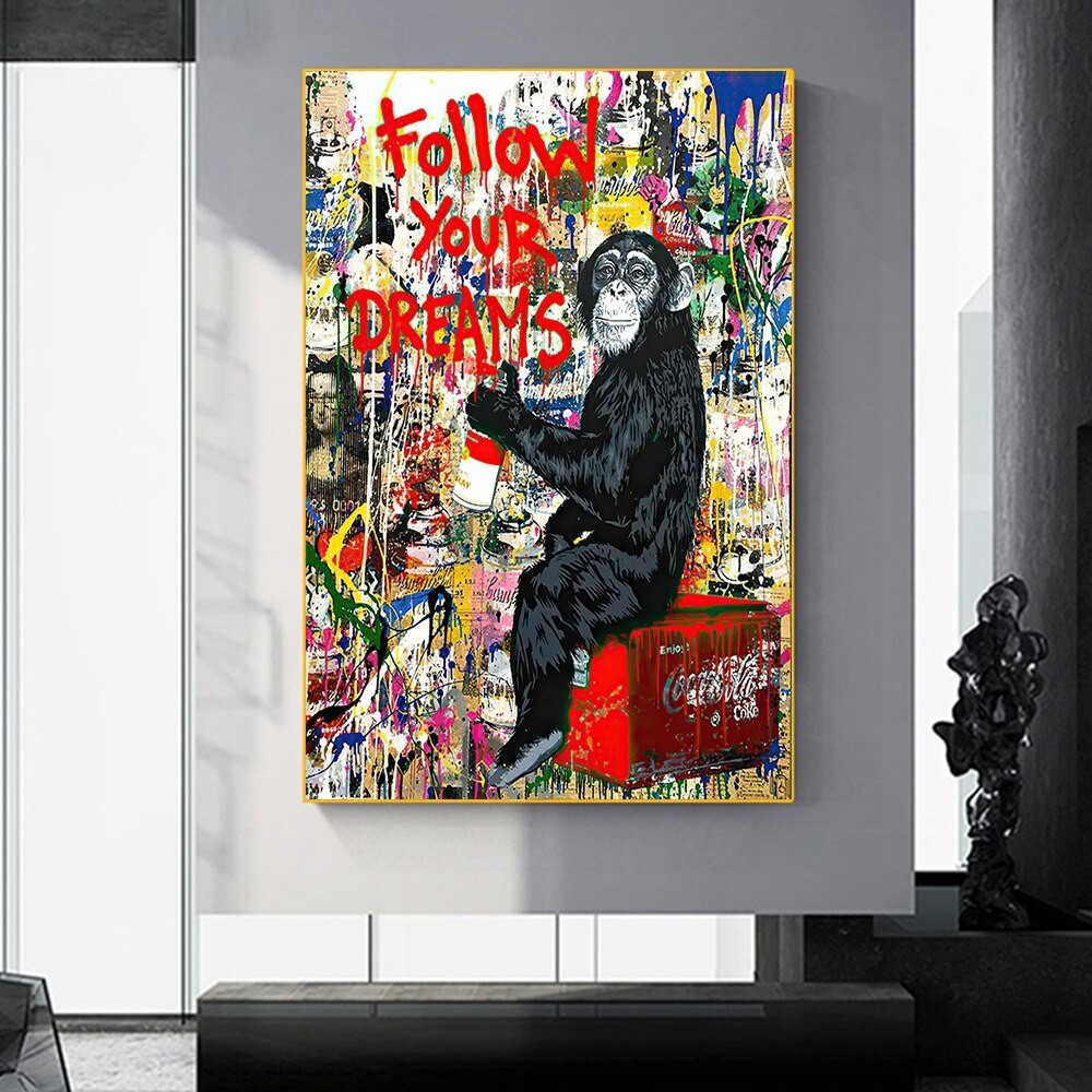 1Pcs Canvas Print Banksy Monkey Graffiti Canvas Painting Wall Art Street Pop Art Coloful Poster and 