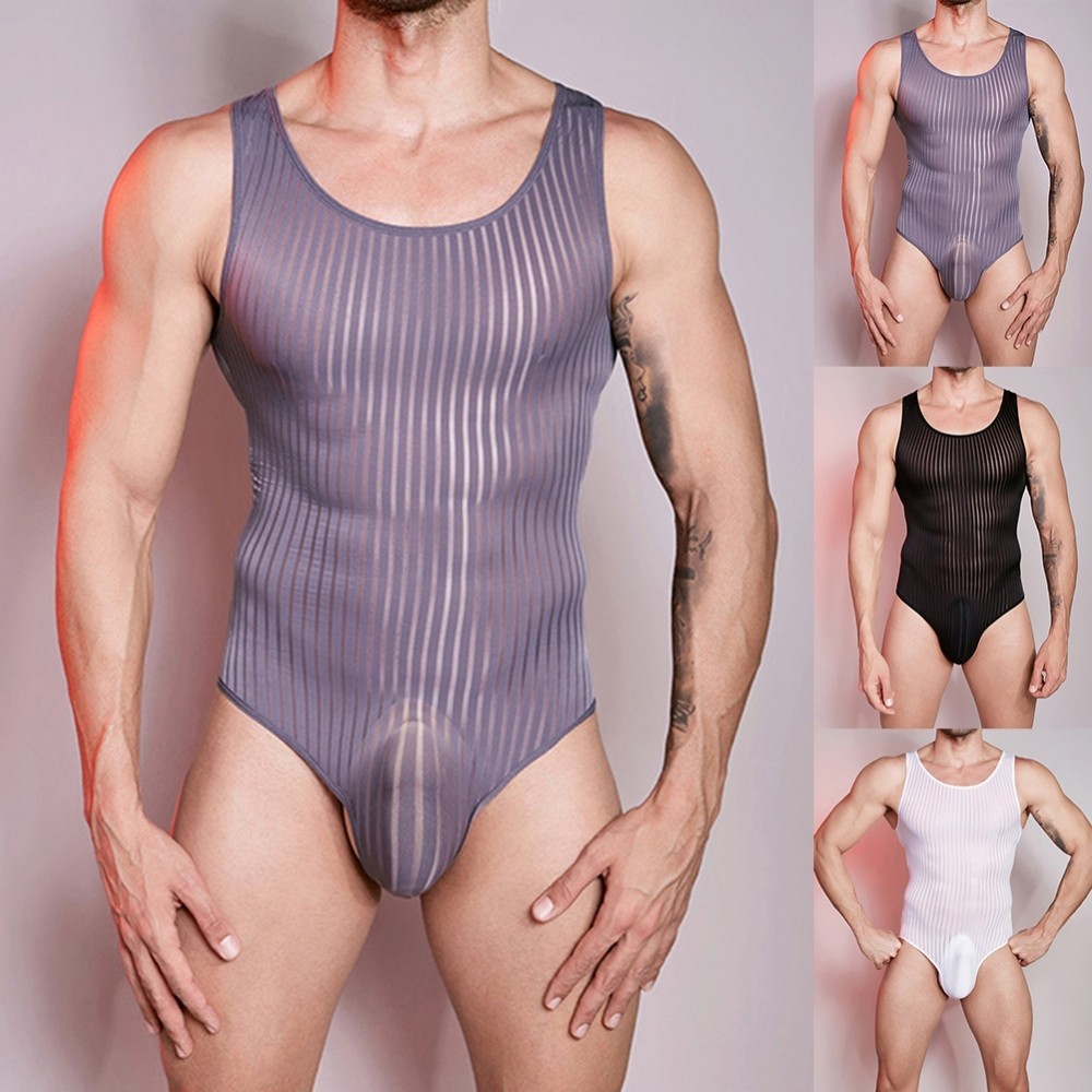 Shiny Glossy Mens บอดี้สูทยืดทอง Leotard ชุดว่ายน้ําชุดชั้นในแขนกุด