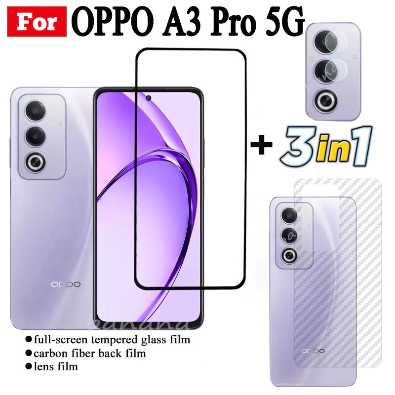 3 IN 1 OPPO A3 Pro 5G ฟิล์มกระจกนิรภัยสําหรับ OPPO A60 4G A79 5G คลุมทั้งหมดป้องกันหน้าจอแก้ว + ฟิล์มเลนส์กล้อง + ฟิล์มด้านหลัง