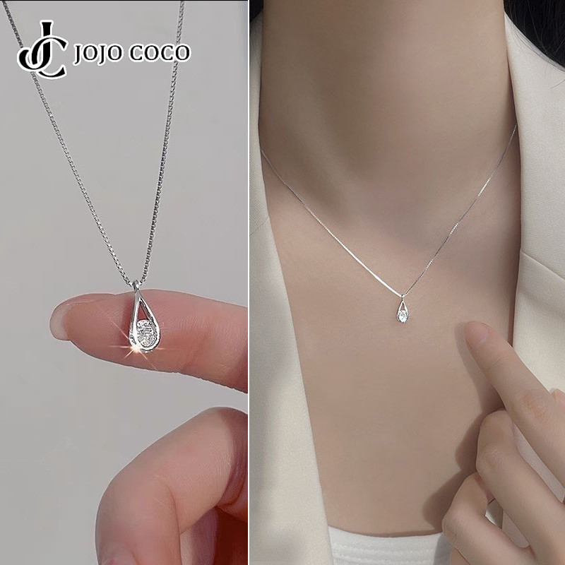 Jojo COCO S925 Silver-plated Water Drop Zircon จี้สร้อยคอแฟชั่นผู้หญิง Clavicle 