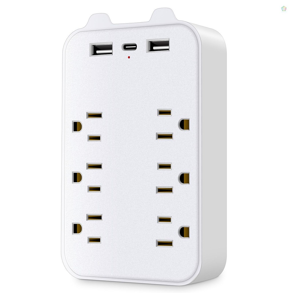 9-in-1 Surge Protector 6-Outlet Extender 2 USB และ 1 พอร์ต USB-C Power Strip Multi Plug Outlets Wall
