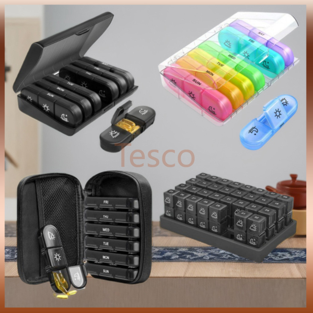Tesco กล่องยาพกพากันแสง 7 วัน/แบ่งช่อง เช้า กลางวัน เย็น ป้องกันการจ่ายยาผิด/กล่องยา 3 มื้อต่อวัน สำหรับผู้สูงอายุ