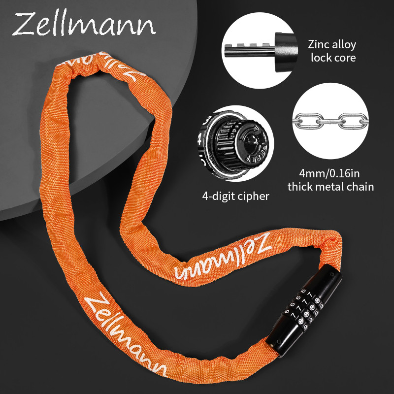 Zellmann MTB จักรยานถนนล็อค Heavy Duty Anti-Theft ล็อคโซ่สําหรับรถจักรยานยนต์สกู๊ตเตอร์จักรยานรหัสผ่านล็อค