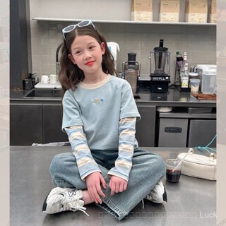 ชุดสองชิ้นปลอมสำหรับเด็กผู้หญิง เสื้อยืดสั้นสไตล์อินเทอร์เน็…