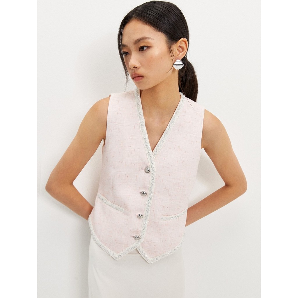 [Pomelo] เสื้อกั๊กผ้าทวีตขอบสีตัดกัน / Tweed Vest with Trim