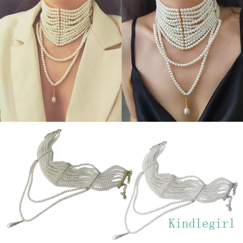 Hsv สร้อยคอมุกหลายชั้นที่ทันสมัยพร้อมการออกแบบพู่สง่างามใช้ทุกวัน