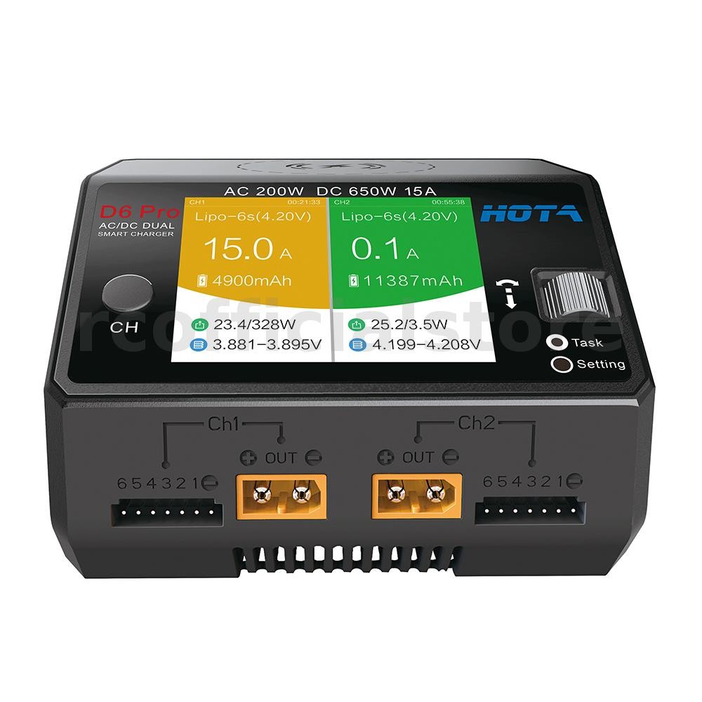 Hota D6 Pro AC 200W DC 650W 15A*2 Dual Channel Lipo Charger พร้อมชาร์จไร้สายสําหรับ NiZn/Nicd/NiMH แบตเตอรี่