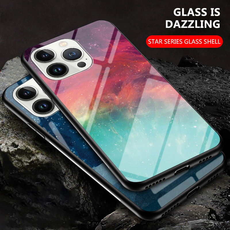 สําหรับ Apple IPhone 13, 13 Pro, 13 Pro Max, 13 Mini, 14, 14 Pro, 14 Pro Max, 14 Plus, เคสโทรศัพท์กระจก Starry Sky, คุณภาพสูงป้องกันการระเบิดฝาครอบป้องกัน ราคา ถูกที่สุด ดีลบีเคเค แกลเลอรีภาพที่ 4