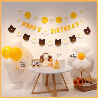 หน้ายิ้ม ป้ายผ้าแบนเนอร์ ป้ายผ้าวันเกิด ฉากหลังวันเกิด Happy Birthday ป้ายวันเกิด ของตกแต่งปาร์ตี้ สำหรับปาร์ตี้วันเกิด
