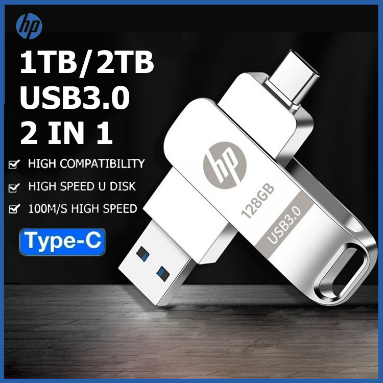 2tb, USB3.0, แฟลชไดรฟ์ HP High Type C 2-in-1 เหมาะสําหรับ Typec Multi-Interface Dual-Drive, แฟลชไดรฟ์ความเร็วสูง, Memory Stick OTG, 1TB หน่วยความจําโลหะสําหรับคอมพิวเตอร์ M