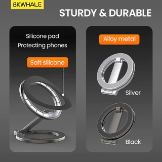 Bkwhale ขายึดแม่เหล็กสองด้าน ขาตั้งแบบพับได้ ขายึดโลหะปรับได้ ที่วางโทรศัพท์แบบพกพา