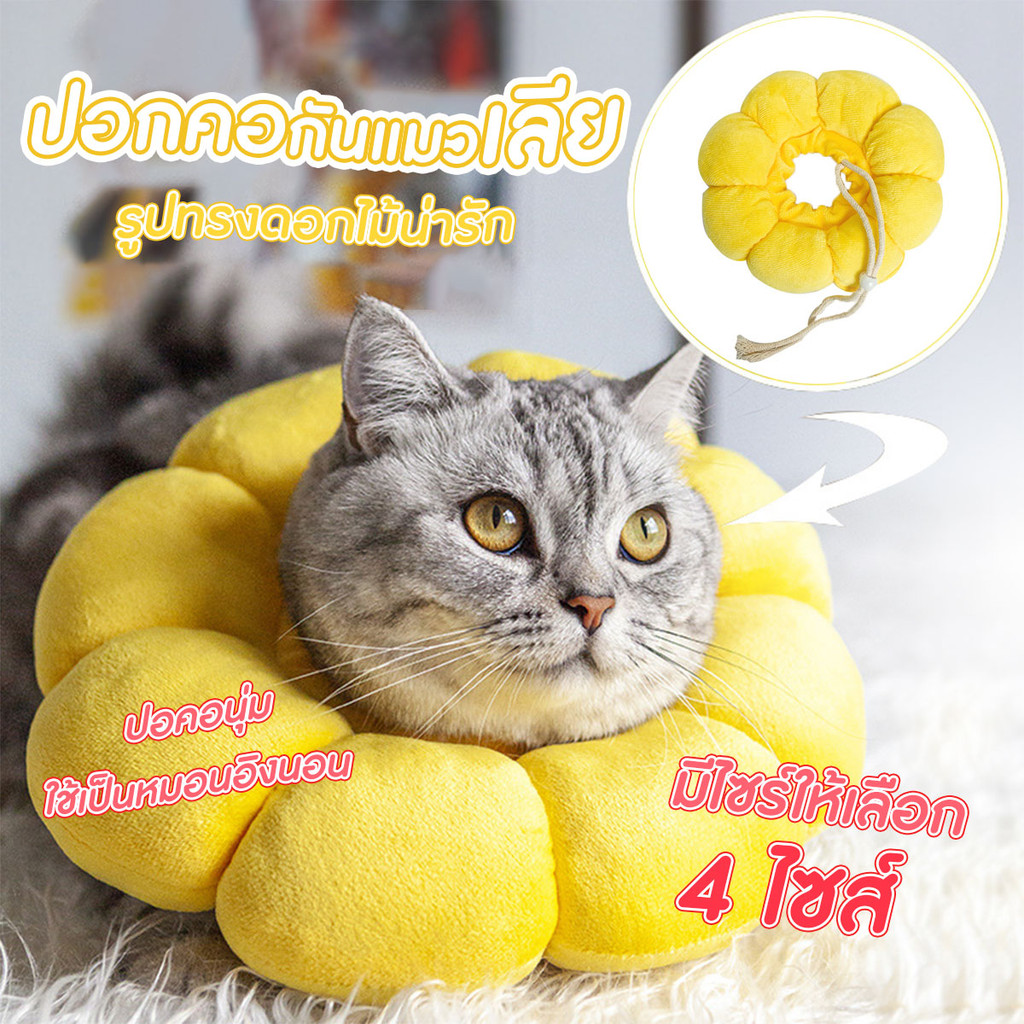 ปลอกคอกันแมวเลีย ปลอกคอสัตว์เลี้ยง รูปทานตะวัน ปรับขนาดได้ ขนาด XS/S/M/L