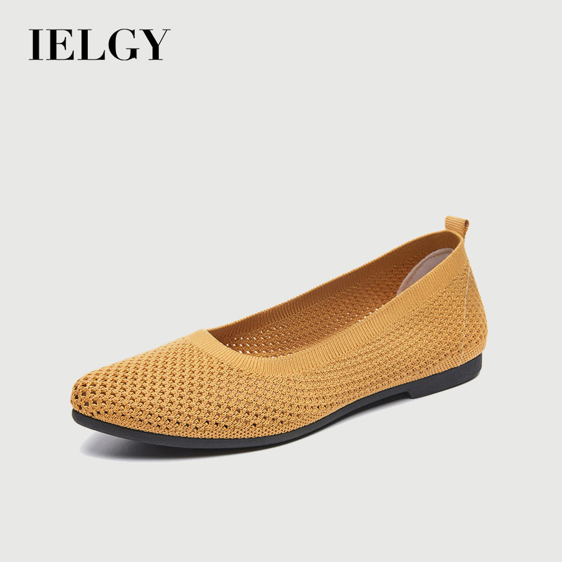 IELGY ฤดูร้อน 2025 ใหม่สีทึบแบน พื้นรองเท้าอ่อน รองเท้าเดียวสบายๆและระบายอากาศผู้หญิงตัด-ออก ถักรองเท้า