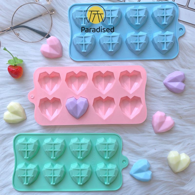💕แม่พิมพ์ซิลิโคน ช็อคโกแลต วุ้น ขนม เรซิ่นรูปทรงหัวใจเพชร  8 ช่องparadised