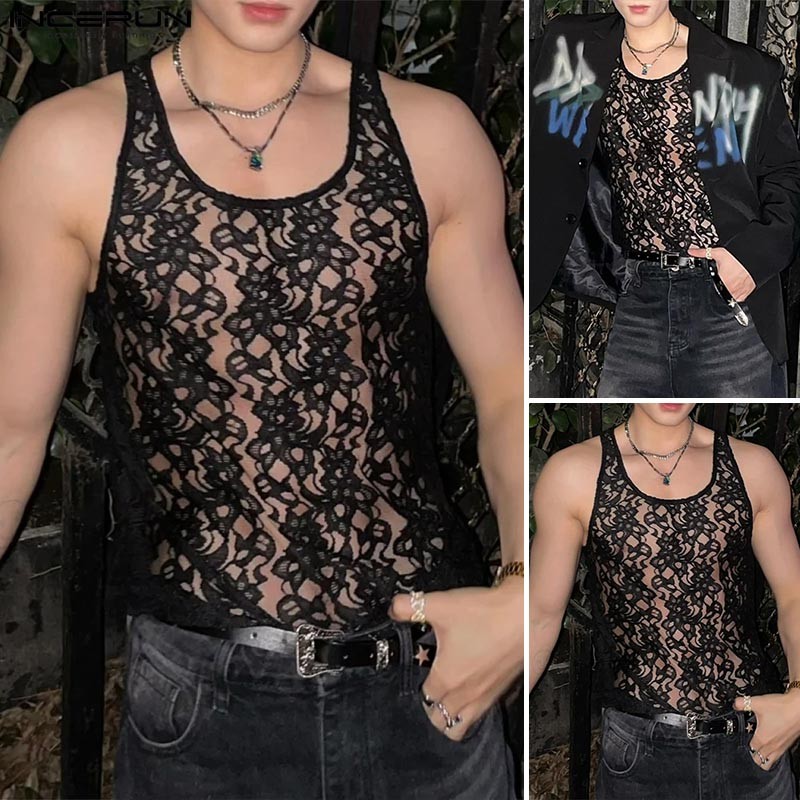 ไม่แน่นอน เสื้อกล้ามแขนกุดตาข่ายมุมมองลําลองสําหรับบุรุษเกาหลี - รูปที่ 2