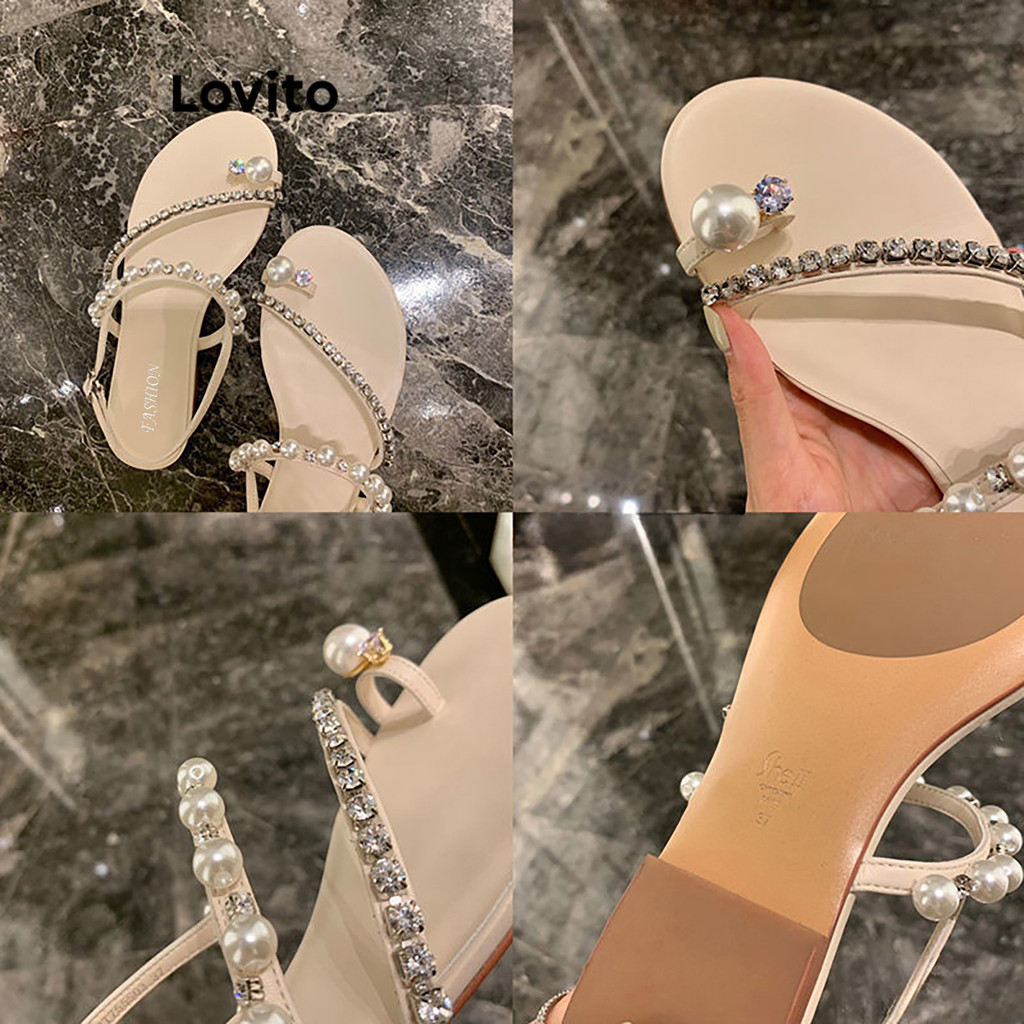 Lovito รองเท้าแตะรัดส้นผู้หญิง พื้นแบน แต่งโซ่ ใส่สบาย สีพื้น สไตล์ลำลอง LFA32428