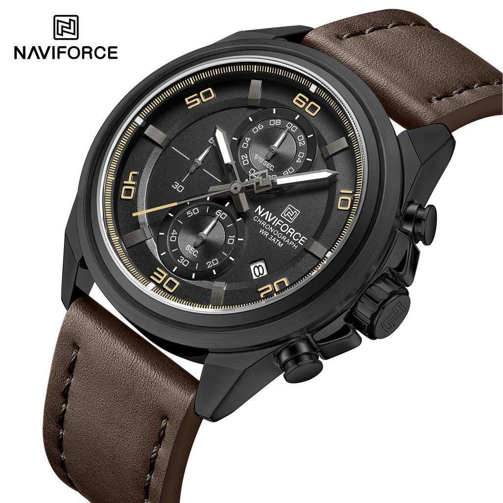 Naviforce NF8075Dress กันน้ํา Luminous Hands laddie นาฬิกาข้อมือสายหนังแท้โลหะผสม Casual นาฬิกา