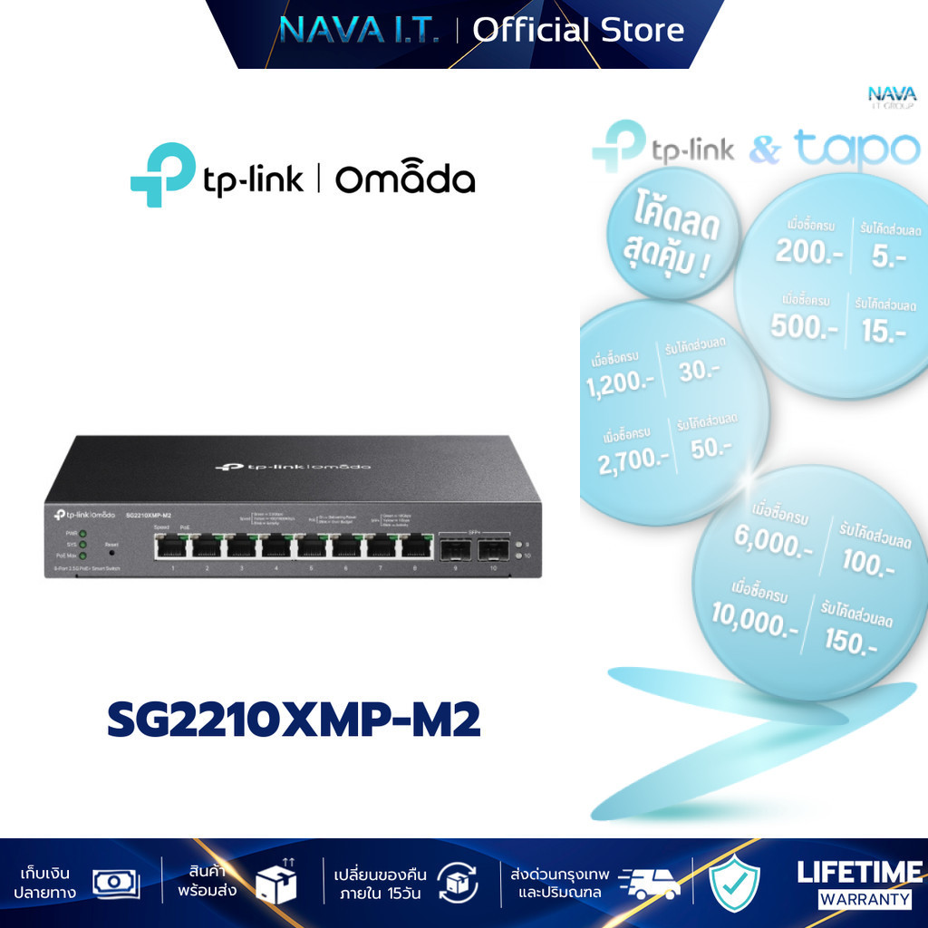 TP-LINK SG2210XMP-M2 Omada 8-Port 2.5GBASE-T Smart Switch and 2-Port 10GE SFP+