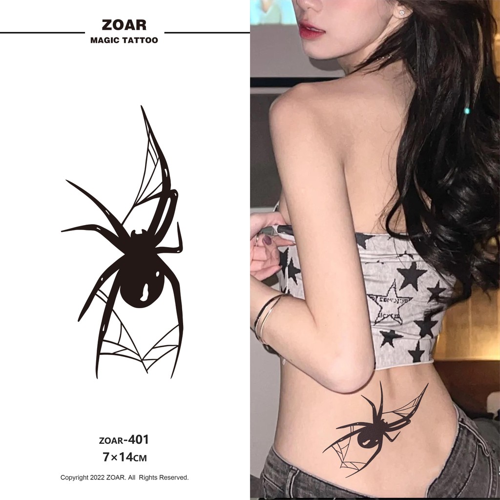 ZOAR-401 แทททูกันน้ำ สติ๊กเกอร์รอยสักสมุนไพร แมงมุม กันน้ำ กันรอย ยาวนาน กึ่งถาวร แสดงสี เหมือนจริง