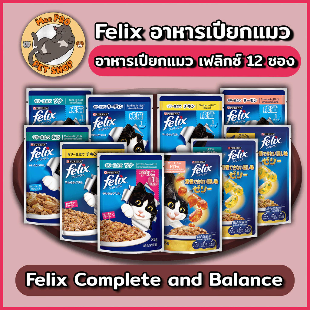 FELIX เฟลิกซ์ (ยกโหล) อาหารเปียกแมว Complete and balance 12 ซอง ซองละ 70-85 กรัม (ปรับขนาดเป็น 70g)