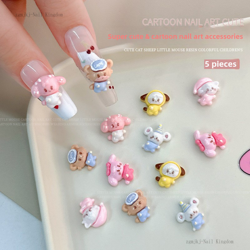 อุปกรณ์ตกแต่งเล็บลายการ์ตูนมิคโกะสุดน่ารัก 5 ชิ้น / ของตกแต่งเล็บเรซินมิโกะสุดน่ารัก / อุปกรณ์ DIY