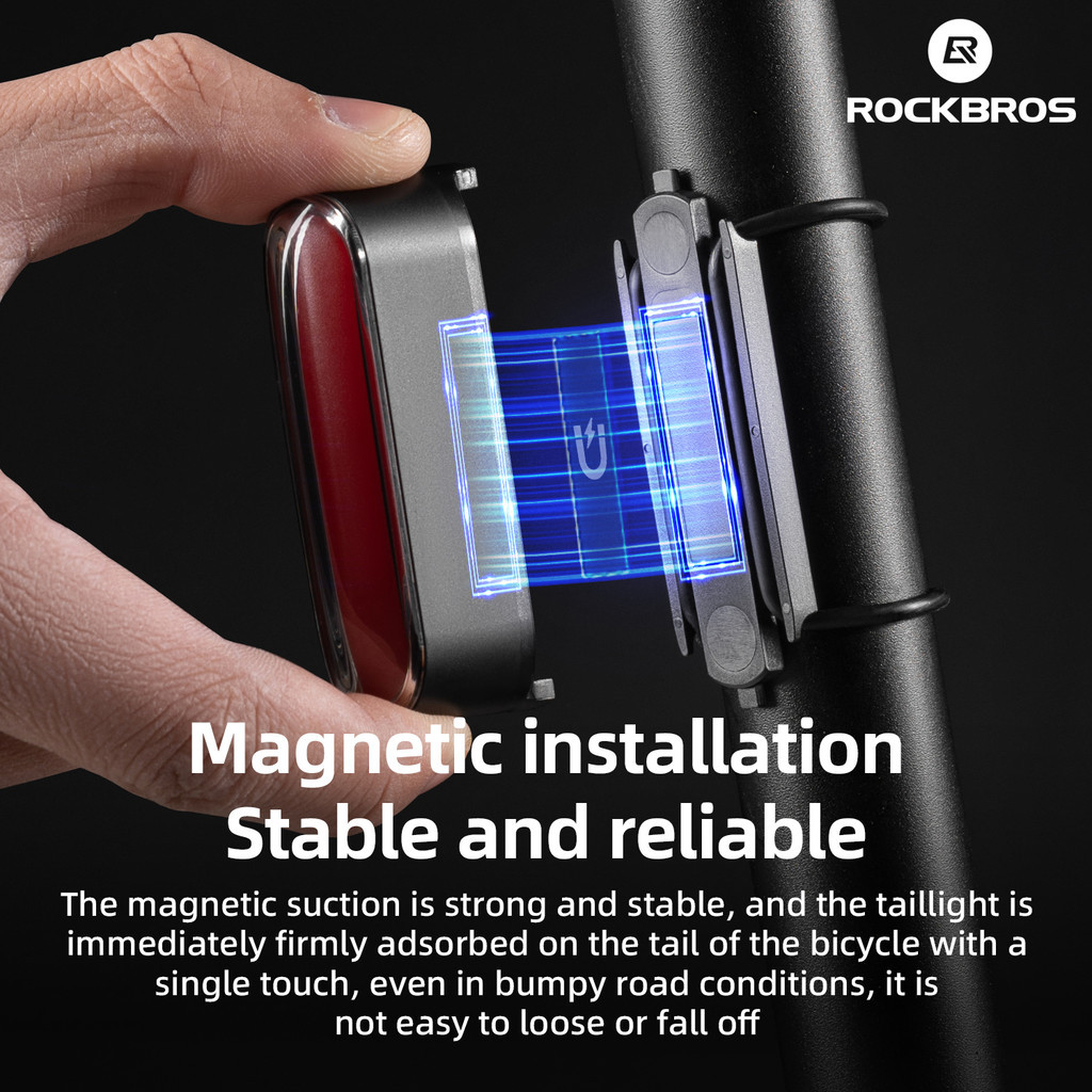 【TH Delivery】ROCKBROS ไฟท้ายจักรยานแม่เหล็ก กรยานเบรค Sensing  [ติดตั้งง่าย+กันน้ำIPX6] แข็งแรงไม่หลุด! สำหรับจักรยานเสือหมอบ/MTB (ปลอดภัยทุกการปั่นกลางคืน)
