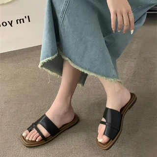 Destin🩰พร้อมส่งจากไทย🛒 (LT-818)รองเท้าแตะแฟชั่น พื้นแบน งานสีพื้น เรียบง่าย สุดชิคใส่สบาย สายไขว้พื้นแบนงานสีพื้นสุดชิค