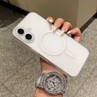 Hard Clear Magnetic Matte เคส for IPhone 11 14 13 15 16 17 Pro Max Air 12 13promax 15promax 16promax เคสโทรศัพท์มือถือ