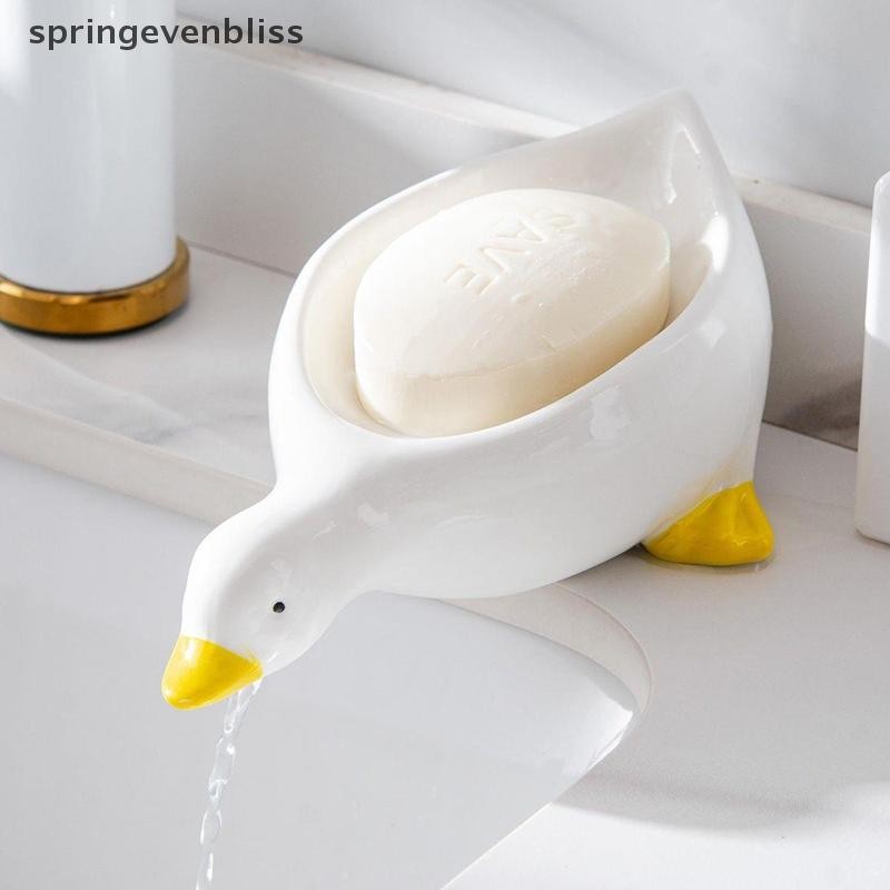 Springevenbliss 1PC เป็ดสีเหลืองรูปร่างกล่องสบู่การ์ตูนจานสบู่ Drainable ที่วางสบู่คอนเทนเนอร์สบู่จานสําหรับถาดอุปกรณ์ห้องน้ํา Springevenbliss