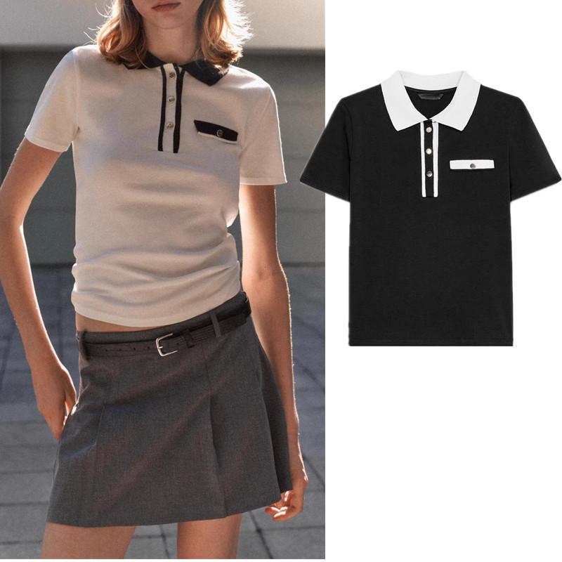 เสื้อยืดเสื้อโปโลเรียบง่ายเย็บปกแขนสั้น Zara 5644155