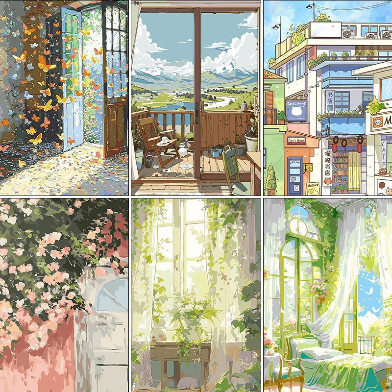 มีเฟรม DIYการวาดภาพดิจิตอล 30*40 ซม Painting by numbers สไตล์ญี่ปุ่น เติมจิตรกรรม การทำสมาธิ ของขวัญ จัดส่งในกรุงเทพ