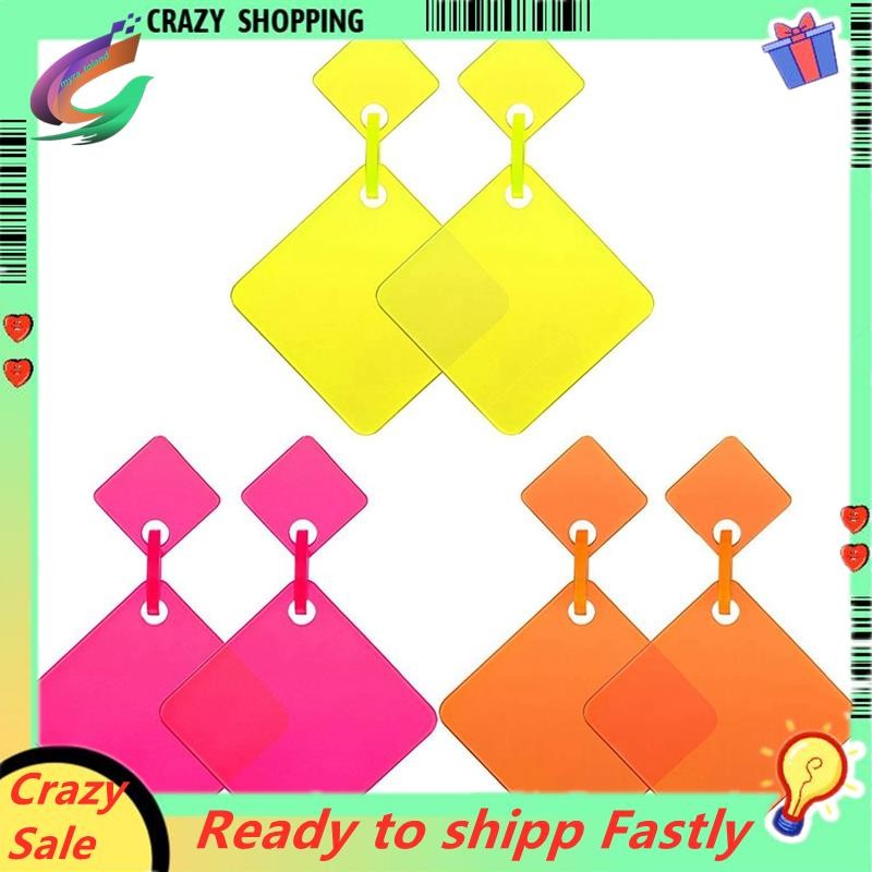 3 คู่ 80S Neon ต่างหู Retro ต่างหู 80S Square Drop Dangle ต่างหูผู้หญิงคอสเพลย์อุปกรณ์เสริม