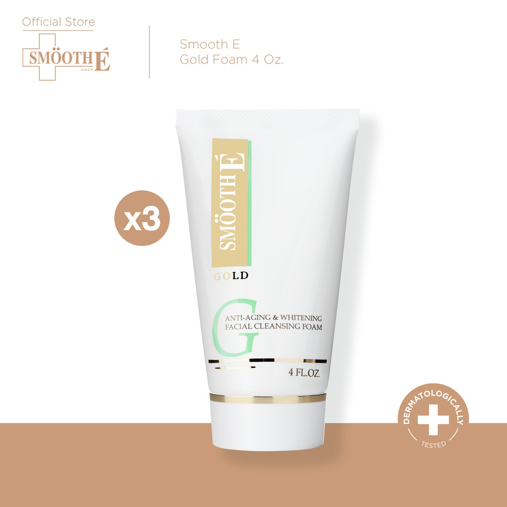 [แพ็ค 3] Smooth E Gold Foam 4 Oz.โฟมล้างหน้า ทำความสะอาด ลดเลือนริ้วรอย เติมคอลลาเจนและความชุ่มชื้น 