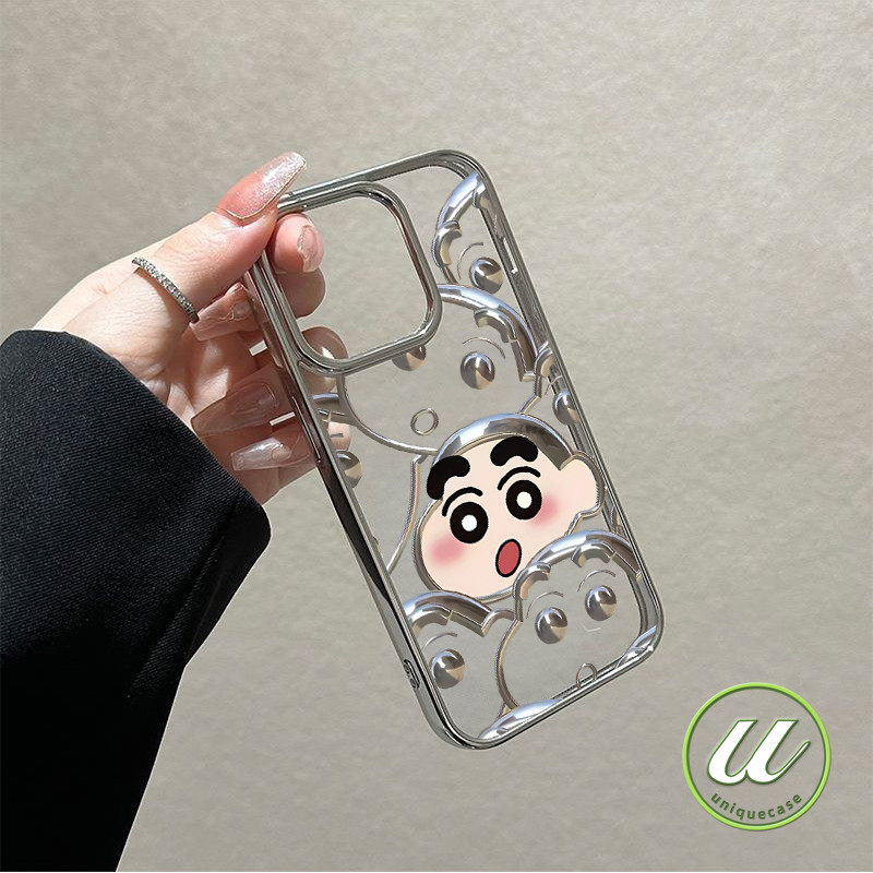 กรอบการ์ตูนเจ๋ง ๆ กรอบชุบไฟฟ้าชิน - ชาน เคส IPhone 16 14 13 12 15 11 Pro Max XR 7Plus 7 8 15 16 14 Plus XS MAX X SE 2020