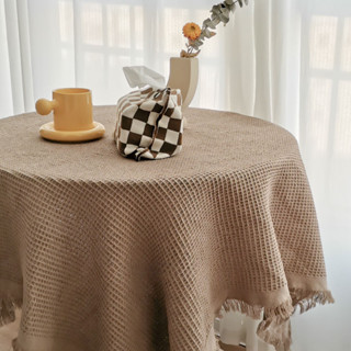 ผ้าปูโต๊ะวาฟเฟิลสีกากีสีทึบเรียบง่ายสไตล์ญี่ปุ่น อิน สไตล์ปก…