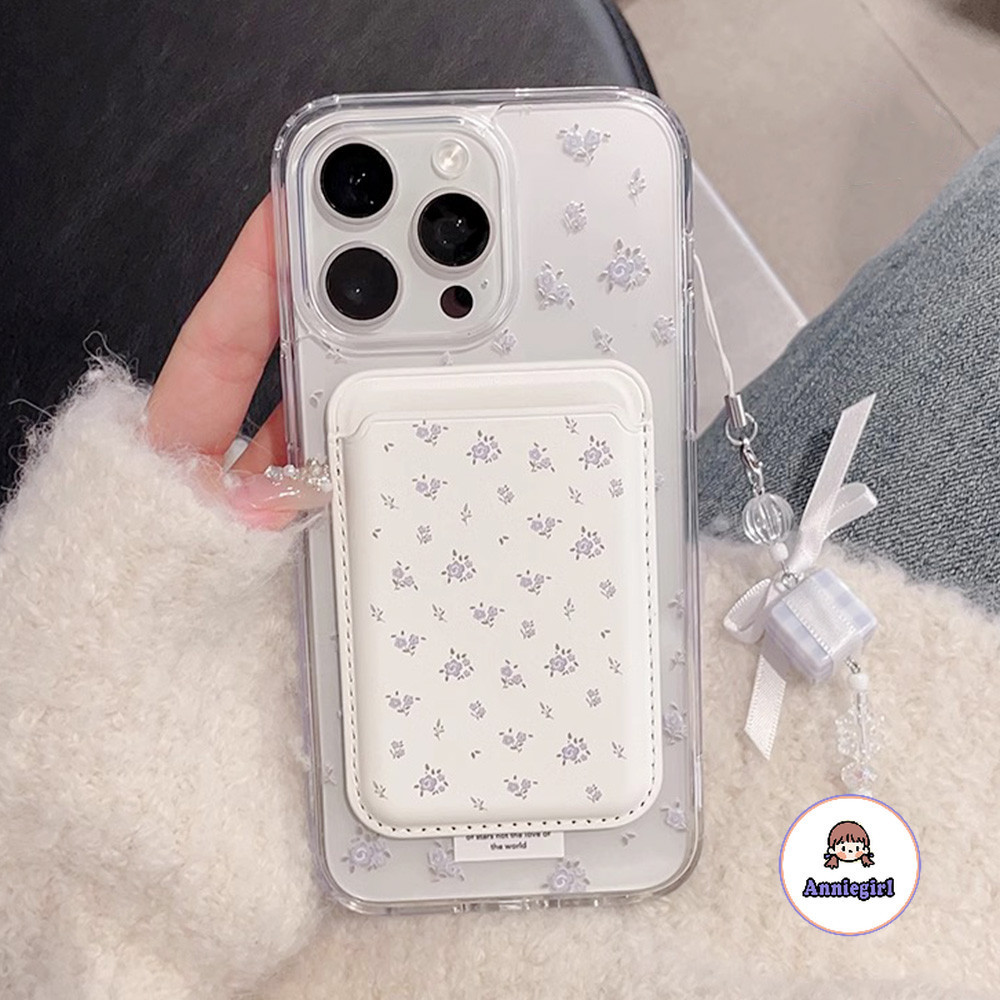 เคสโทรศัพท์มือถือ กันกระแทก ลายดอกไม้ ประดับโบว์ สีม่วง พร้อมช่องใส่บัตร สําหรับ IPhone 11 15 14 Pro Max 12 13Promax XS XR 7 8Plus